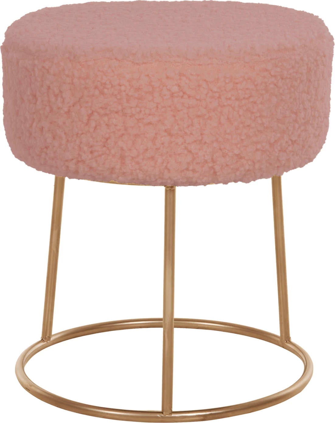 Karrige për bar KARLO, pëlhurë boucle rozë e pluhurosur, bazë ari, Φ35x41H cm