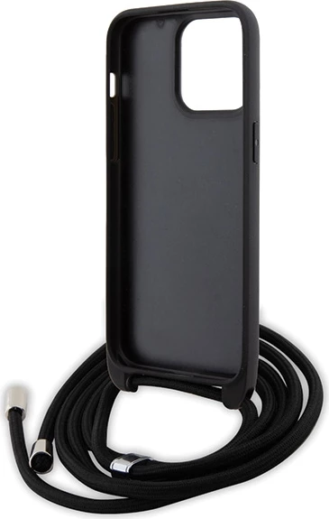 Mbështjellës Karl Lagerfeld Crossbody Saffiano Monogram Metal Pin Karl & Choupette për iPhone 15 Pro Max, i zi