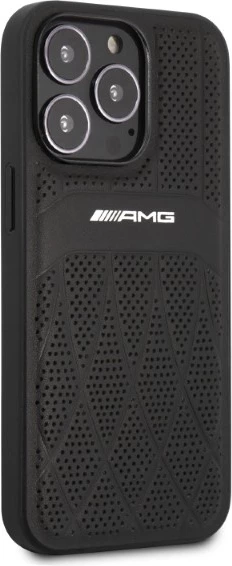 Mbështjellës Mercedes AMG Leather Curved Lines për iPhone 13 Pro Max, i zi