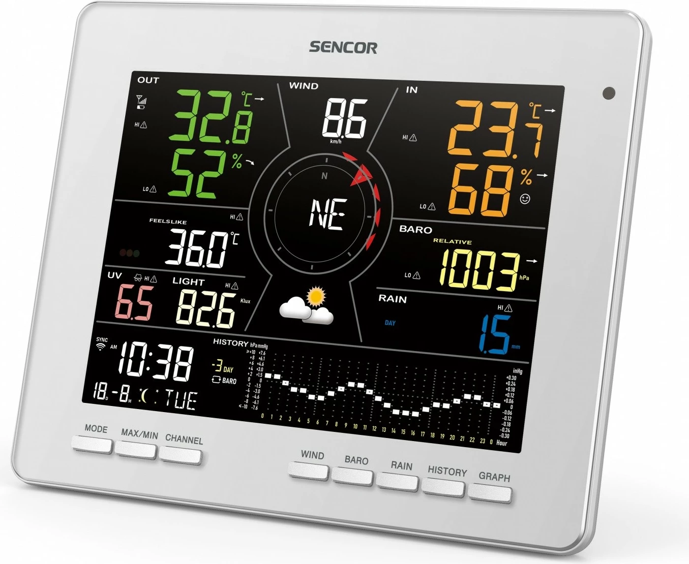 Stacion moti SMART Sencor SWS 16600 WiFi SH, me sensor 7-në-1 dhe TH, i bardhë