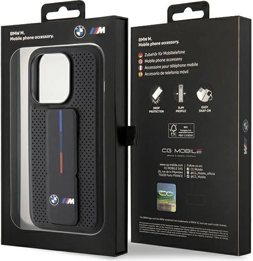 Mbështjellës BMW Grip Stand Smooth & Perforated për iPhone 15 Pro, i zi