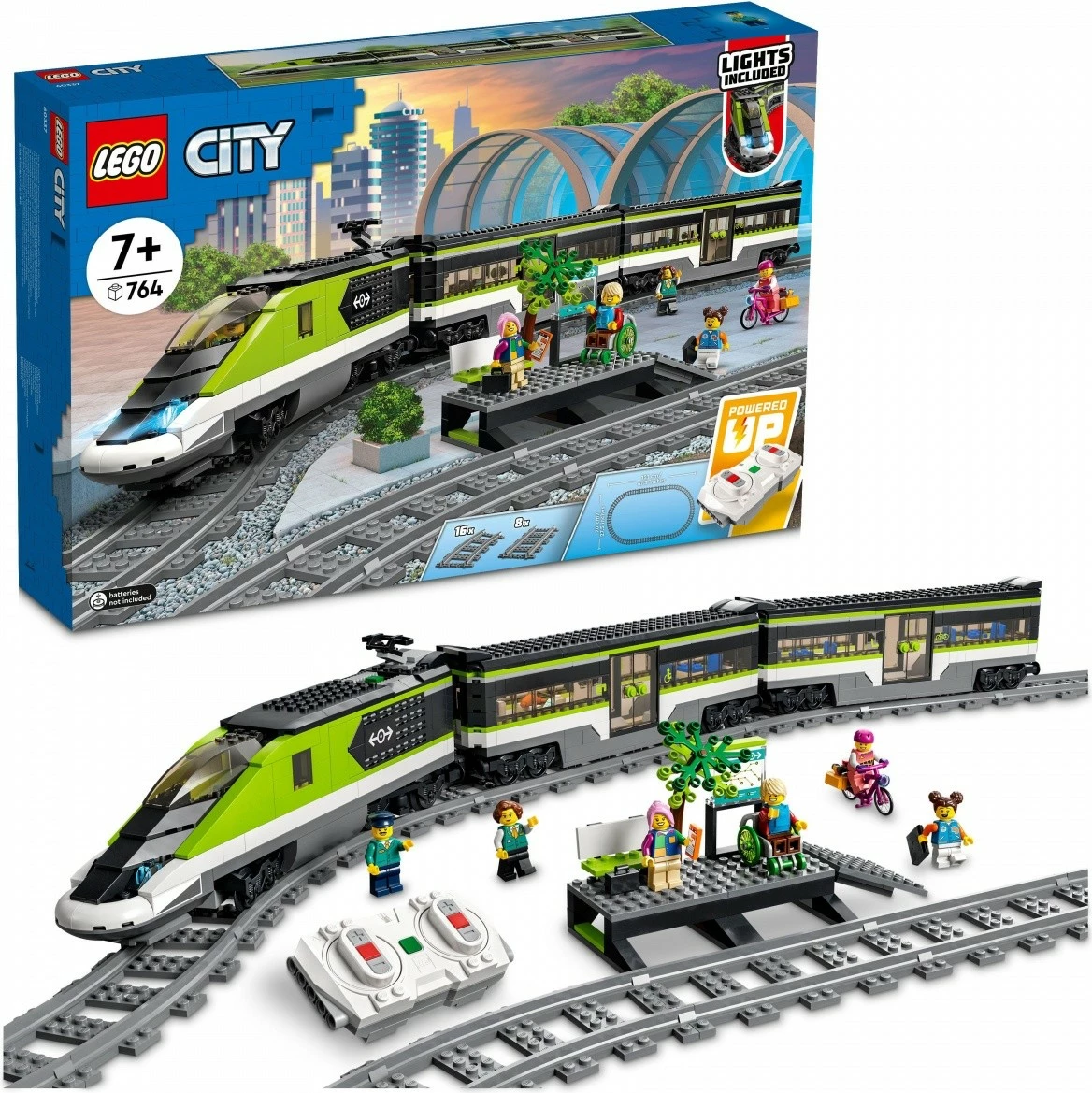 Set ndërtimi LEGO City Express Passenger Train 60337, 764 pjesë, me telekomandë, për fëmijë, shumëngjyrësh