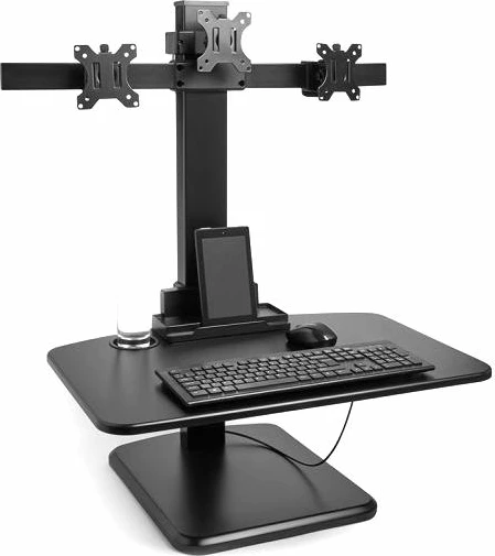 stacion pune sit-stand VONHAUS 3000167, për 2-3 monitorë, rregullim pneumatik i lartësisë, montim VESA, e zezë