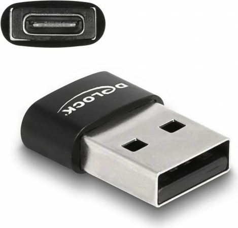 Adapter USB 2.0 DeLOCK, USB A mashkull në USB C femër, e zezë