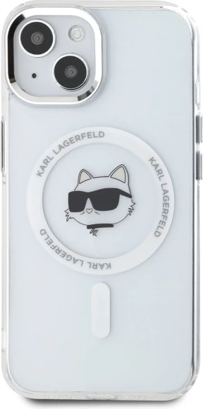 Mbështjellës Karl Lagerfeld IML Metal Choupette Head MagSafe për iPhone 15, Bardhë
