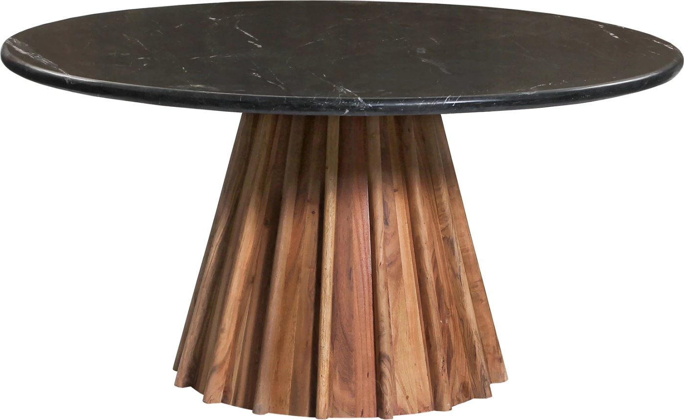 Tavolinë ngrënieje e rrumbullakët DRAXX, dru akacie i fortë, sipërfaqe mermeri të zi, Φ150x76H cm