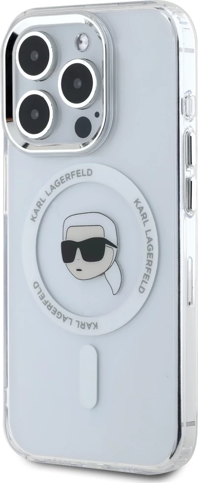 Mbështjellës Karl Lagerfeld IML Metal Karl Head MagSafe për iPhone 15 Pro, Bardhë
