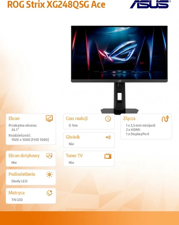 Monitor gaming Asus ROG Strix XG248QSG Ace 24.1" FHD 610Hz 0.1ms TN 2xHDMI DP i zi