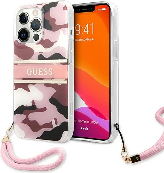 Mbështjellës Guess GUHCP13XKCABPI për iPhone 13 Pro Max 6.7", Camo Strap, Rozë