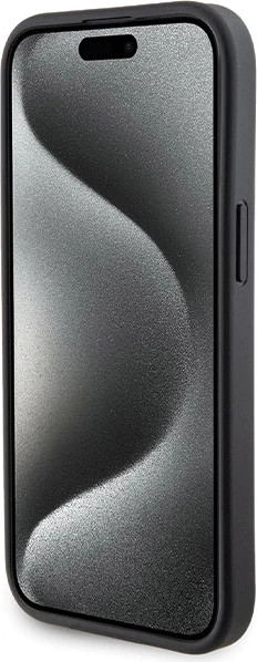 Mbështjellës Ferrari Grip Stand Metal Logo për iPhone 15, i zi
