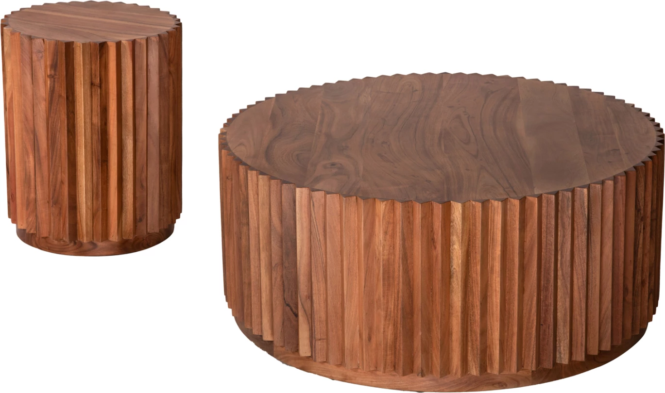 Set 2 tavolina kafeje rrethore, dru akacie, ngjyrë natyrale, Φ90 & Φ40cm