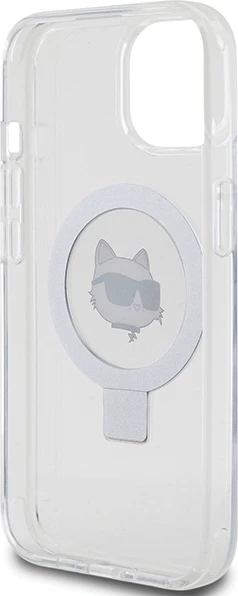 Mbështjellës Karl Lagerfeld KLHMP15SHMRSCHH për iPhone 15 6.1", me unazë Ring Stand, MagSafe, Bardhë