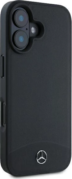 Mbështjellës Mercedes për iPhone 16, MagSafe, lëkurë teksturë dhe e lëmuar, e zezë