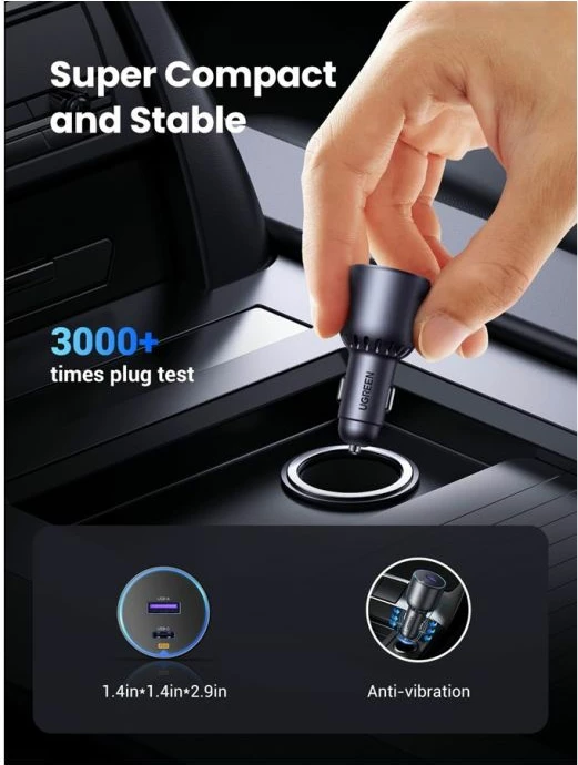 Karikues veture UGREEN 35023, 63W, USB-C + USB-A, PD3.0/QC3.0/PPS, gri e errët