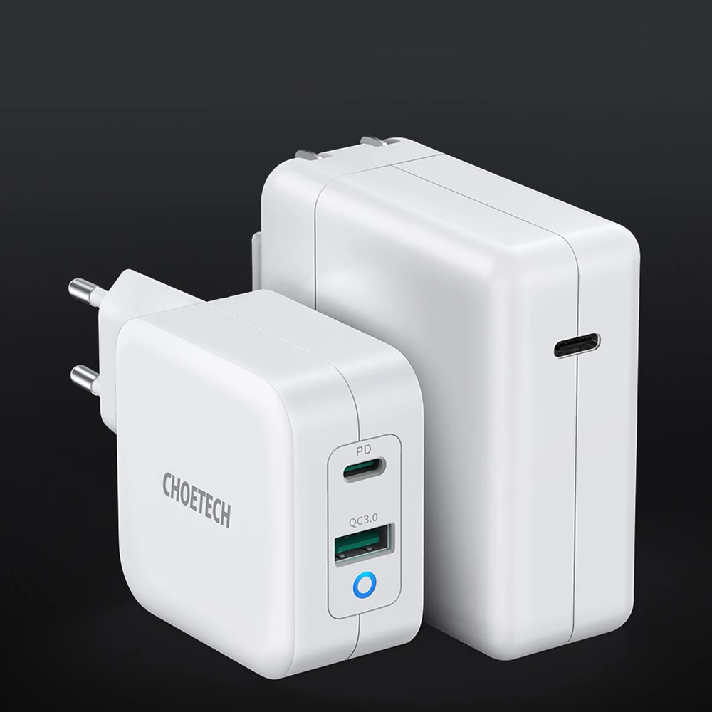 Karikues muri Choetech PD8002, GaN, 65W, 2 porta (USB-C + USB-A), Bardhë