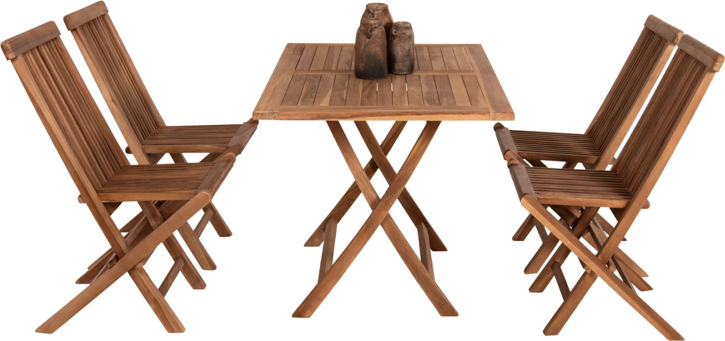 Tavolinë me karrige për terasë 5 copë Kendall FH11955 dru tik ngjyrë natyrale