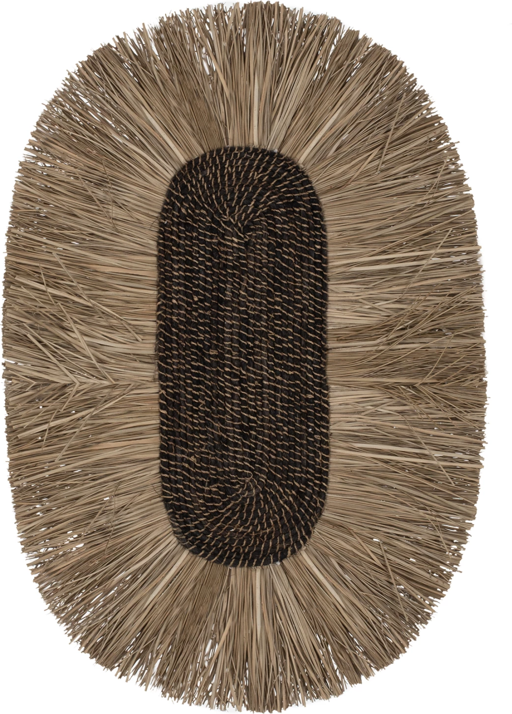 Dekor muri oval prej bari dhe fibrash abaka, ngjyrë natyrale e zezë, 50x5x75H cm, FH7794