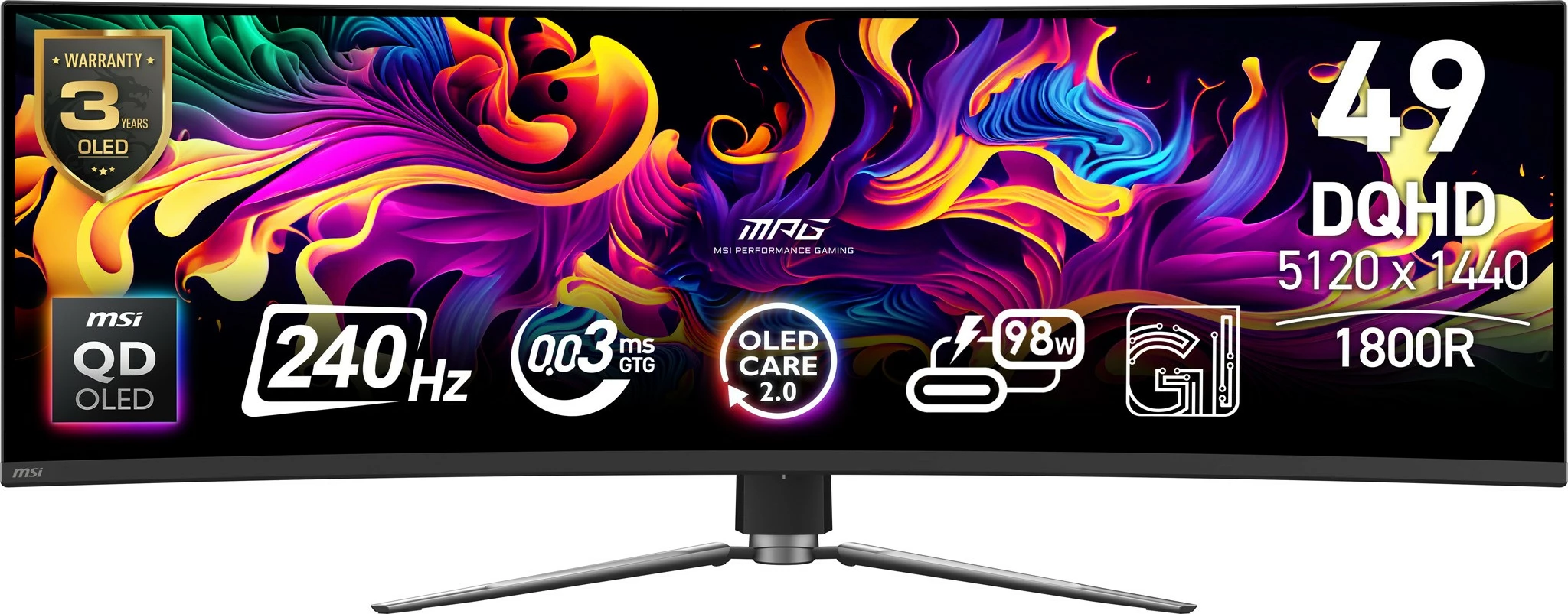 Monitor MSI MPG 491CQPXDE, 49 inç, QD-OLED, 240Hz, DQHD, i zi
