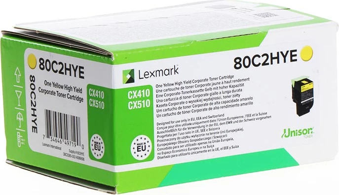 Toner, Lexmark, 80C2HYE 802HY, rendiment 3000 faqe, madhësi XXL, e verdhë