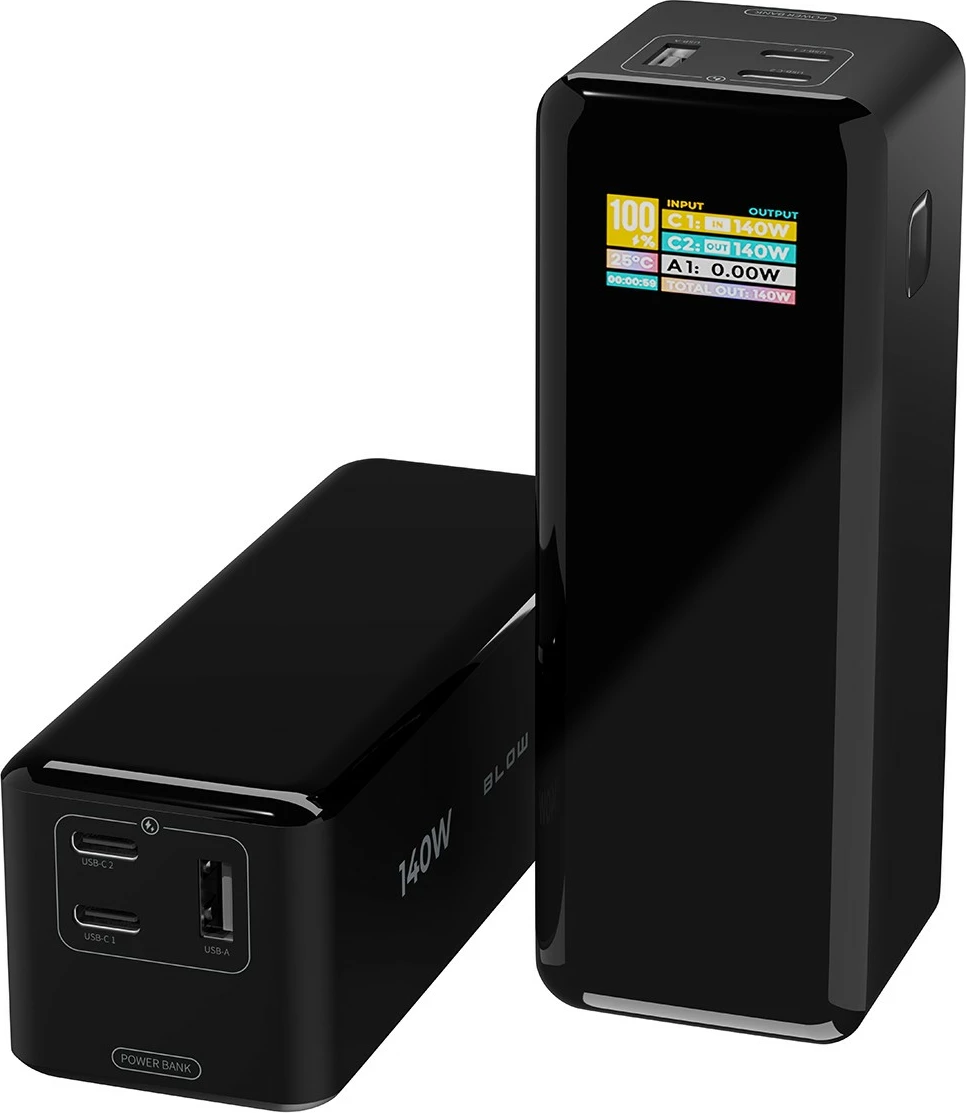 Power bank BLOW AIR99.9 27000mAh PD+QC 140W 3 porta LCD, e zezë