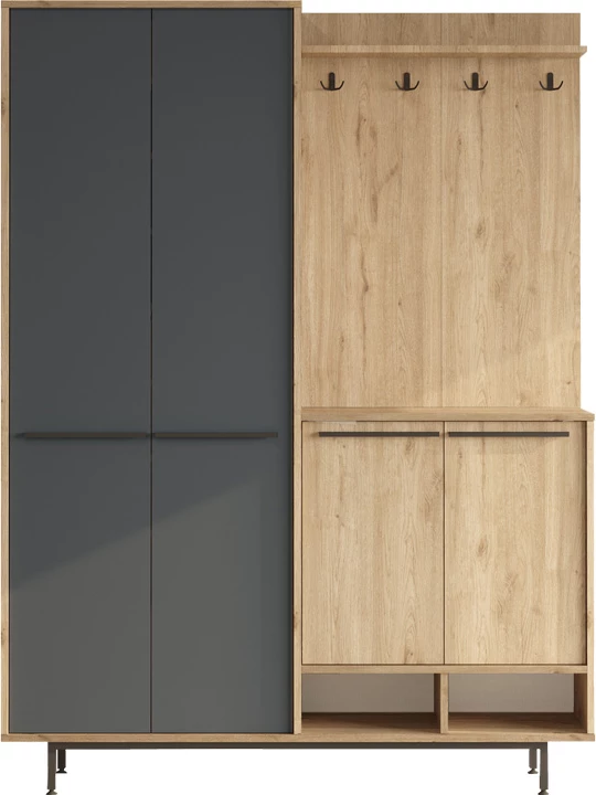 Mobilje hyrëse me hapësirë ruajtjeje, ngjyrë natyrale-antracit, 147.4x35.5x195.6cm