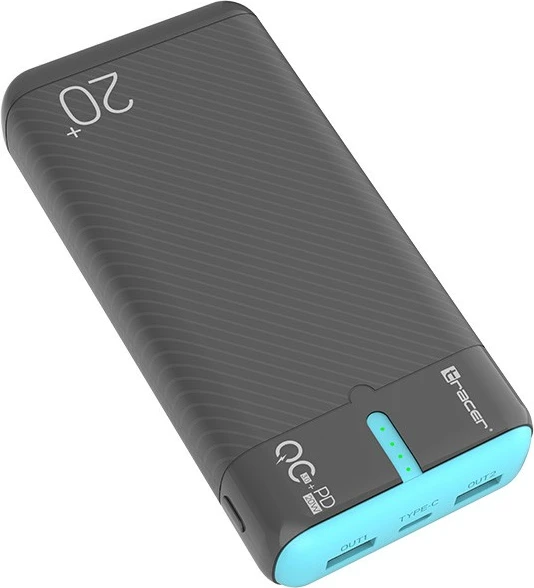 Powerbank Tracer EnerGen TRABAT47517 20000mAh PD 20W/QC 3.0, blu/gri, me kabllo USB‑C në USB‑C