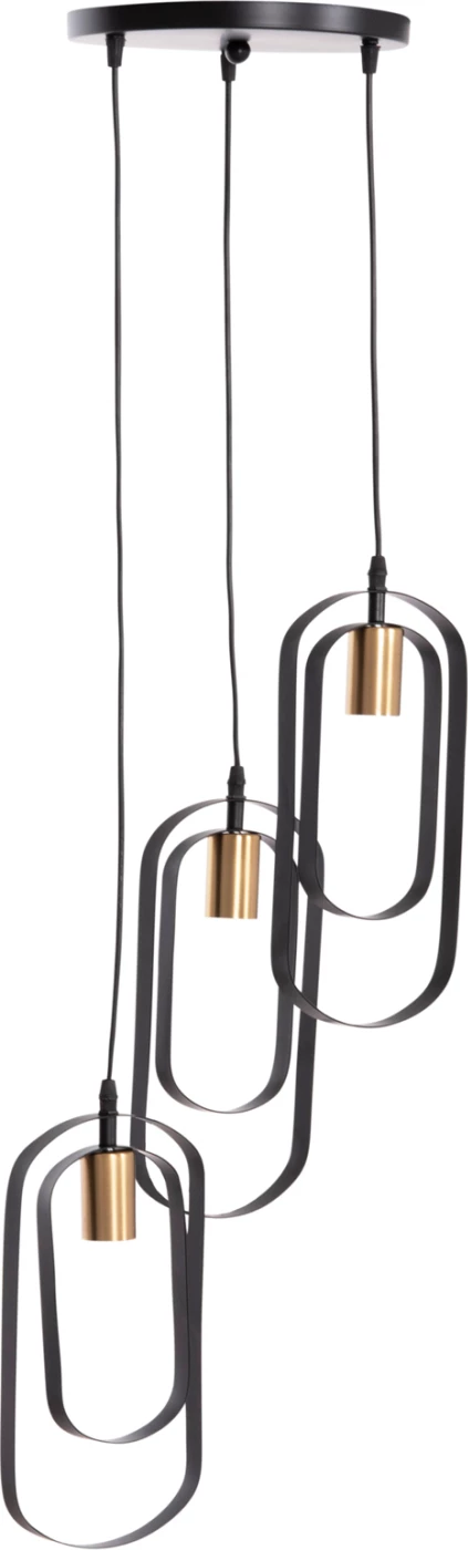 Llambë tavani varëse BIUT, metal i zi, mbajtëse ari, 3 drita, FH7528.11, 23x139cm