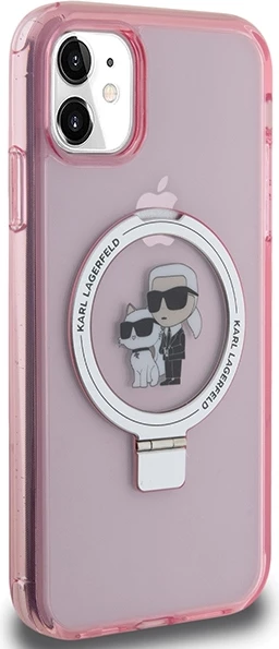 Mbështjellës Karl Lagerfeld Ring Stand Karl&Choupette MagSafe për iPhone 11/XR, rozë