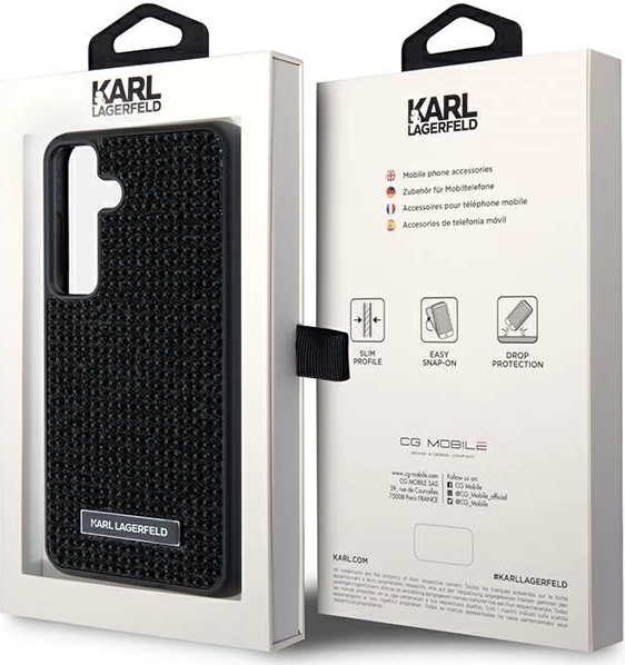 Mbështjellës Karl Lagerfeld Rhinestone Metal Logo për Samsung Galaxy S24, i zi