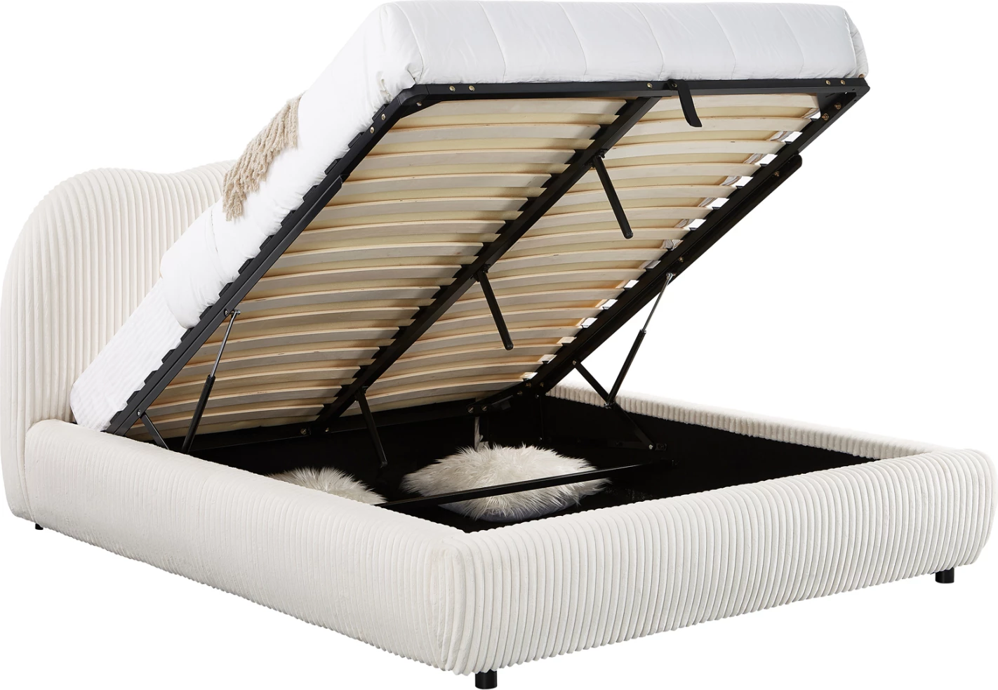 Krevat dopio me hapësirë për depo, material leshi sintetik, bezhë, KALLY FH729.03, dyshek 160x200cm