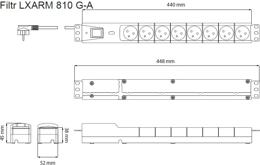 Kasë Lestar LXARM 810, 8 prizë, 1.5m, e zezë