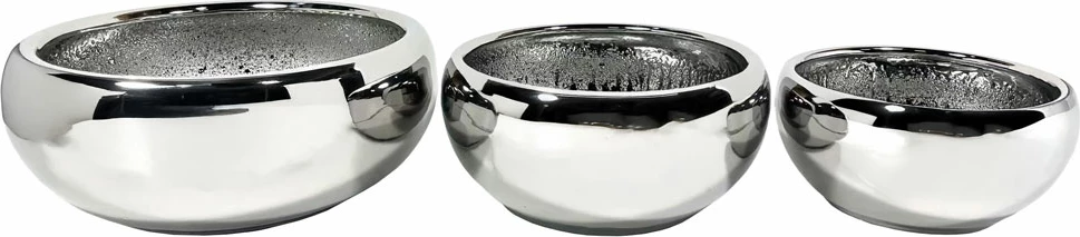 Set vazo dekorative prej qeramike, ngjyrë argjendi, 3 copë, 43x43x18 cm