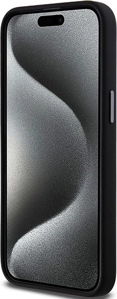 Mbështjellës DKNY Liquid Silicone Metal Logo për iPhone 15 Pro, i zi