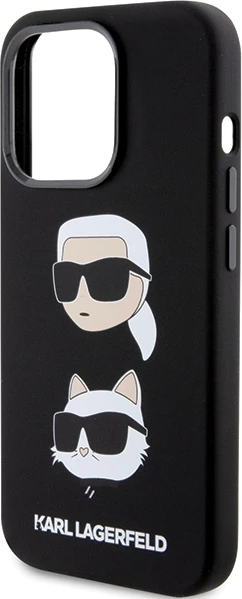 Mbështjellës Karl Lagerfeld Silicone Karl&Choupette Head për iPhone 15 Pro, i zi