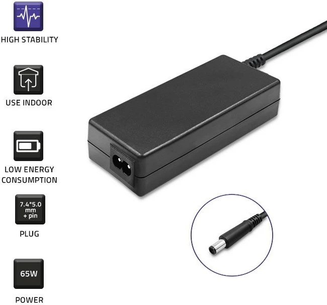 Kasë rryme Qoltec për Dell, 65W, 19.5V, 3.34A, 7.4x5.0mm + pin, e zezë