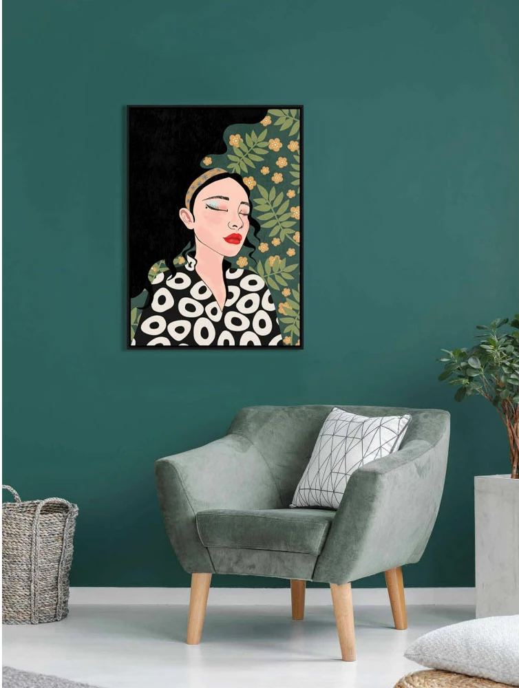 Pikturë dekorative Botanical Lady, shumëngjyrëshe, dru i zi, 50x70x3 cm