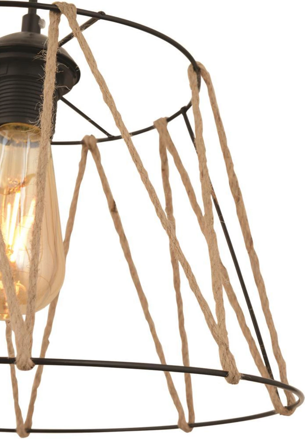 Llambë varëse tavani metalike, ngjyrë zezë me litar bezhë, FH7566.01, Φ30x81Υ cm