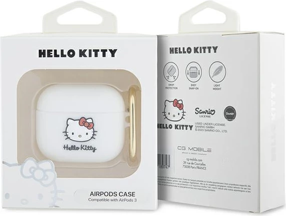 Mbështjellës Hello Kitty për AirPods 3, silikon 3D, i bardhë, me unazë