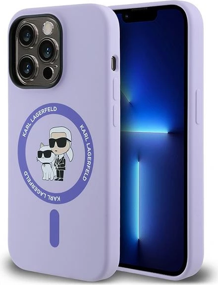 Mbështjellës Karl Lagerfeld HC MagSafe Silicone Karl&Choupette Heads për iPhone 14 Pro, Violet