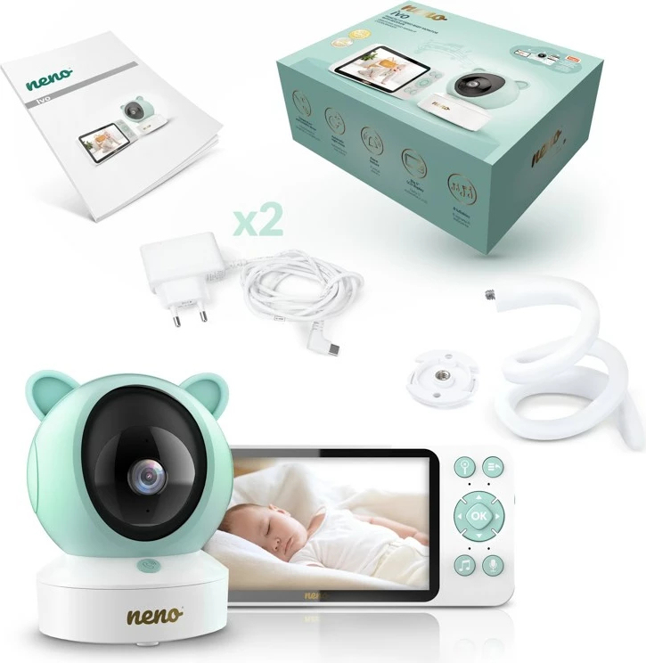 Monitor për foshnje neno NENO IVO me kamerë rrotulluese, ekran 5", i bardhë