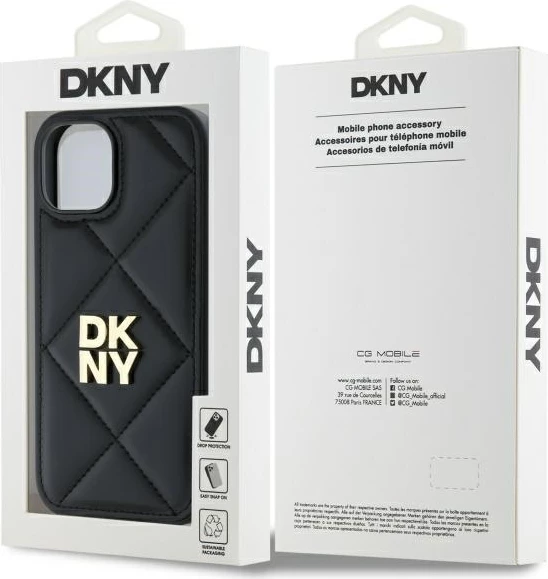 Mbështjellës DKNY Quilted Stack Logo për iPhone 15, i zi