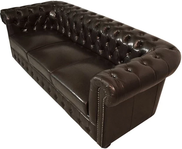 Divan 3 vendesh Chesterfield FH3009.01 lëkurë sintetike ngjyrë kafe e errët 208x90x73 cm