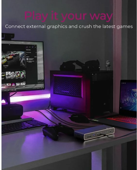 Docking station ICYBOX IB-DK8801-TB4 Thunderbolt 4, 40Gbps, PD deri 96W, 1x8K ose 2x4K, Ethernet, gri/argjend