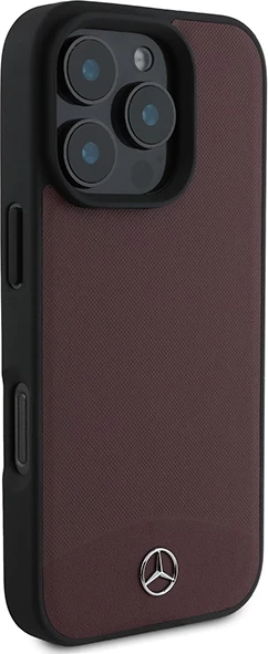 Mbështjellës Mercedes për iPhone 16 Pro Max, lëkurë teksturë & plain, MagSafe, kuq