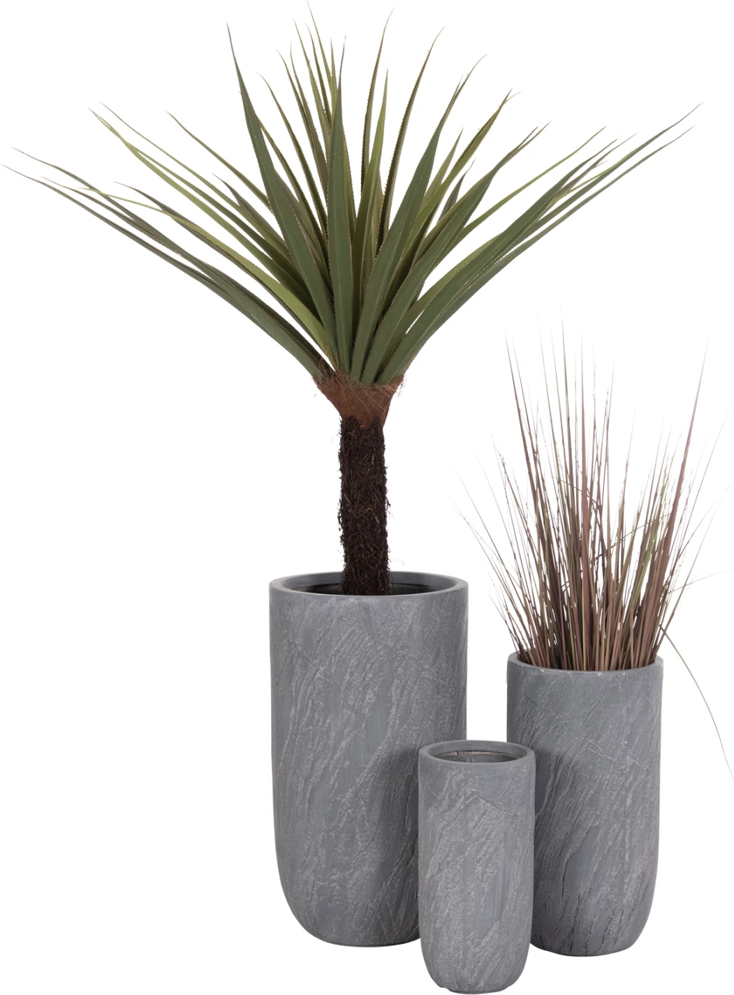 Set vazo cilindrike për kopsht, 3 copë, seri Gardener, FiberClay, ngjyrë çimento, FH4720, Φ44x78.5cm