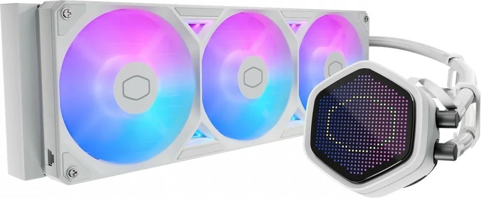 Ftohës CPU me ujë AIO, Cooler Master, MasterLiquid 360 Atmos II Pixel LED MLX-D36M-A25SZ-PW, radiator 360 mm, 3x120 mm, ARGB me ekran LCD, i bardhë