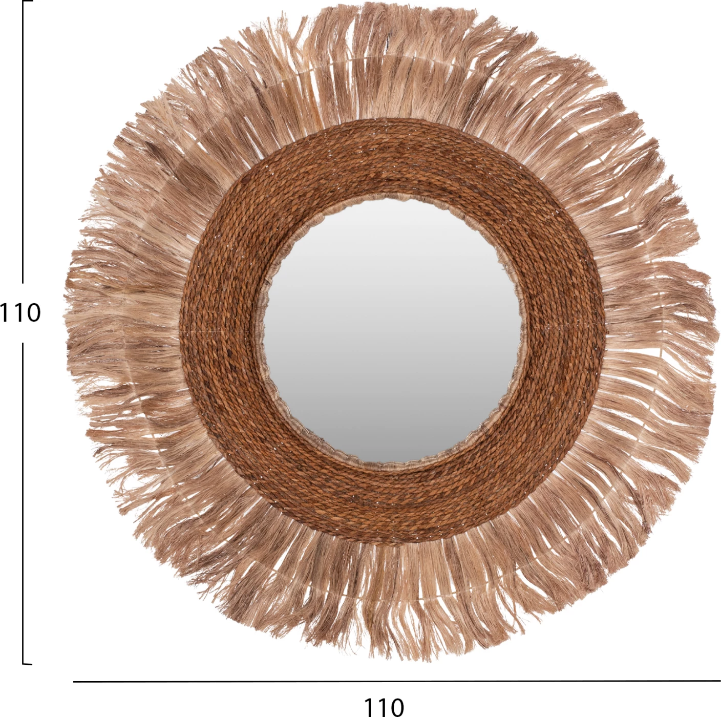 Pasqyrë rrethore me kornizë nga fibra abaka, ngjyrë natyrale, 110x5x110cm, FH7740