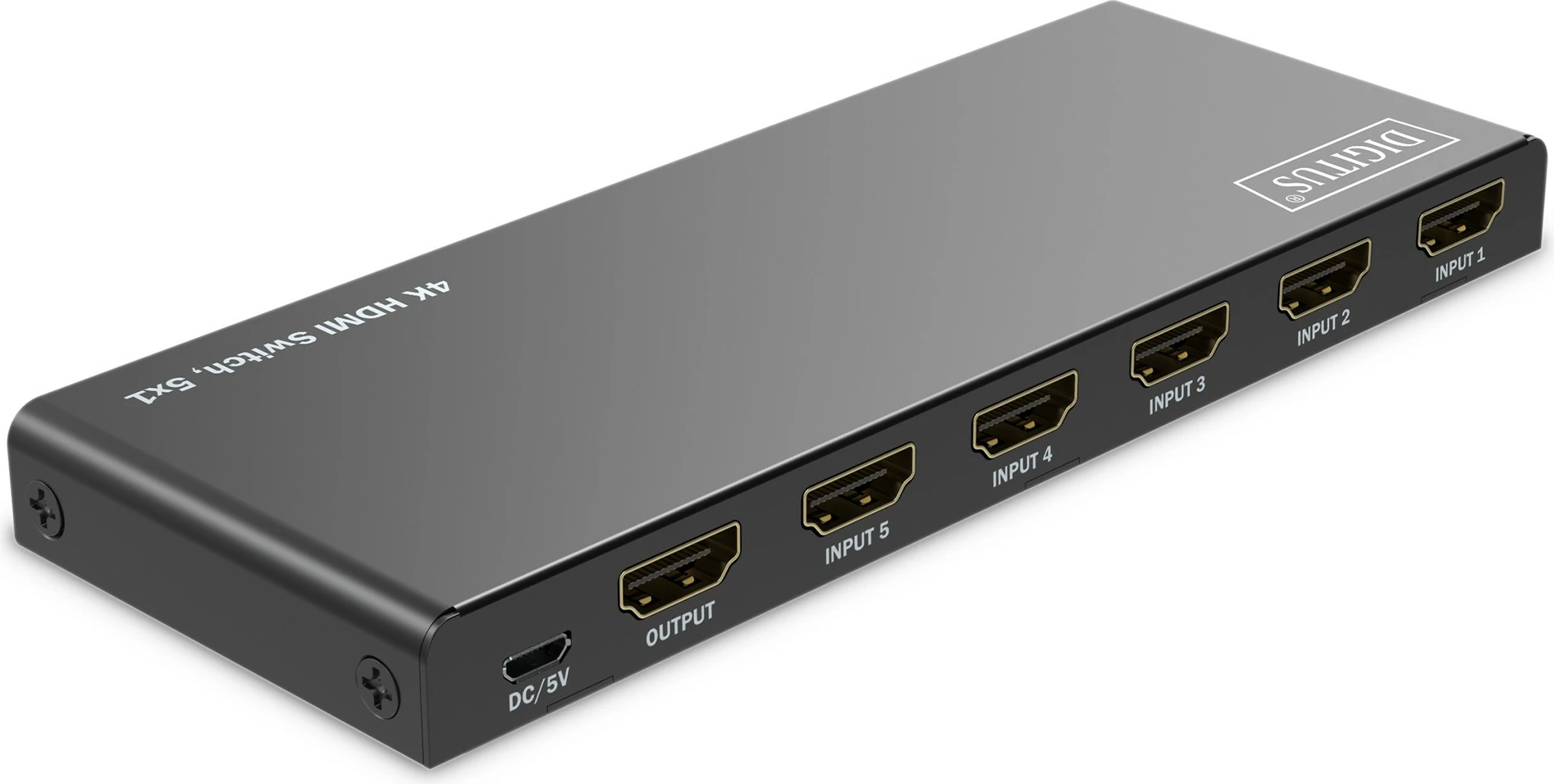 Switch HDMI Digitus 4K, 5x1, HDMI, Micro-USB, Metal, Zi