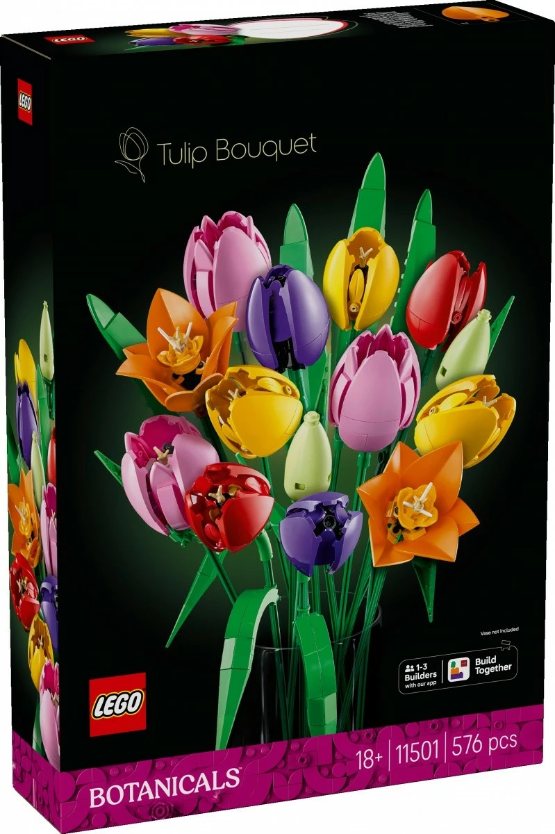 set LEGO Botanicals Tulip Bouquet 11501, 576 pjesë, 18+, lartësi 36 cm, shumëngjyrësh