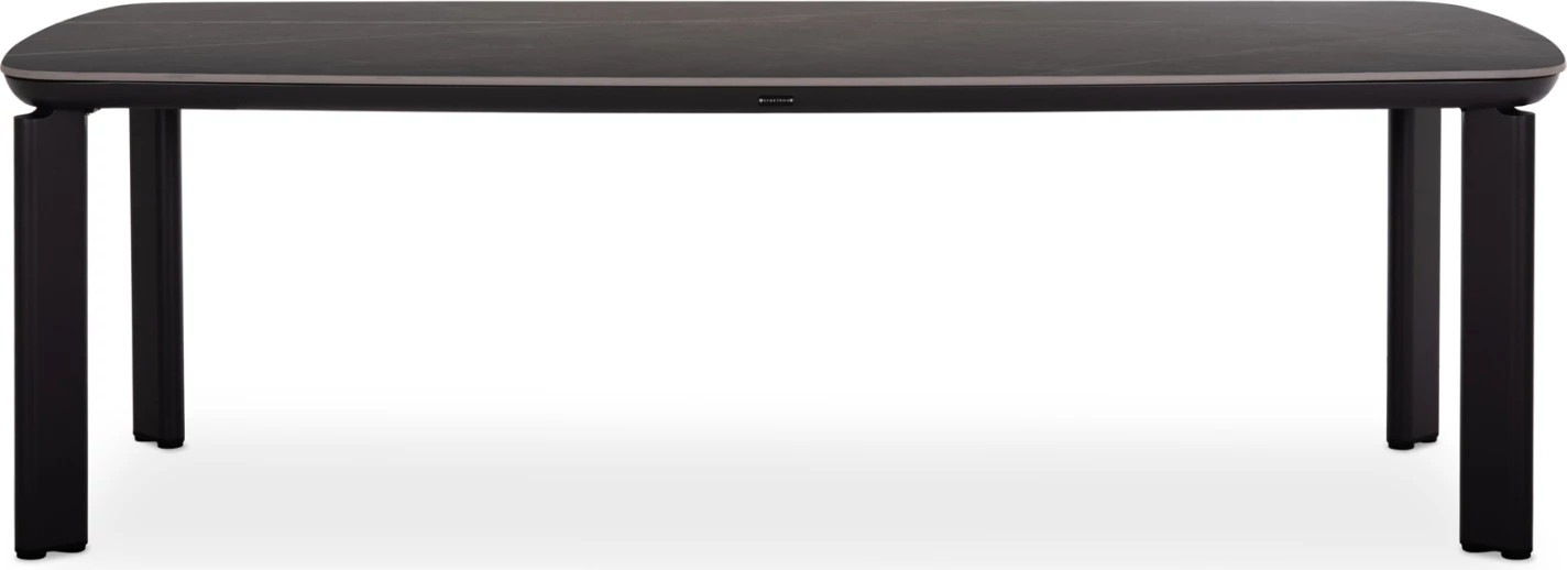 Tavolinë e madhe për jashtë, alumini ngjyrë gri e errët, sipërfaqe prej guri të sinterizuar, 240x100x76 cm